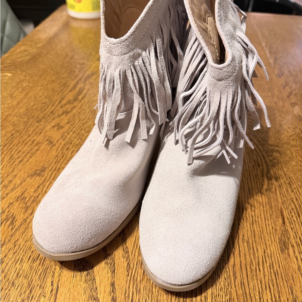 Source Unknown Fringe Suede Ankle Boots - Light  Beige